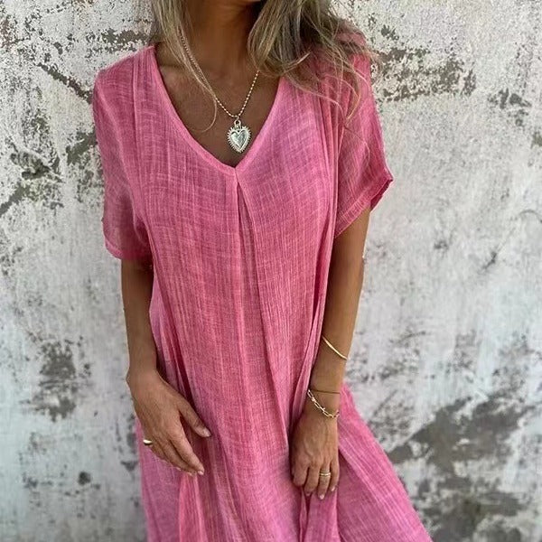 Naia – Robe Légère à Col en V en Coton et Lin