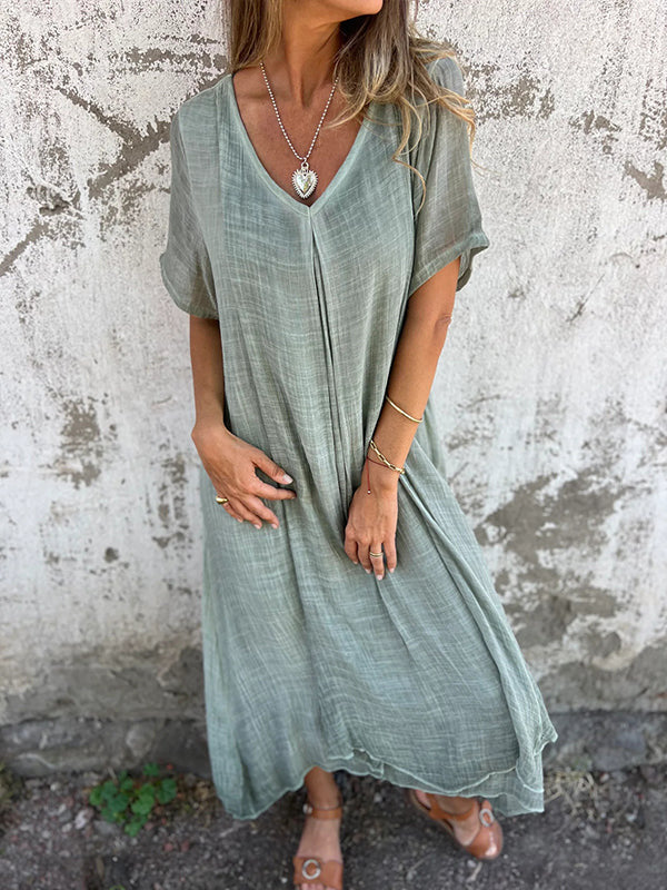 Naia – Robe Légère à Col en V en Coton et Lin