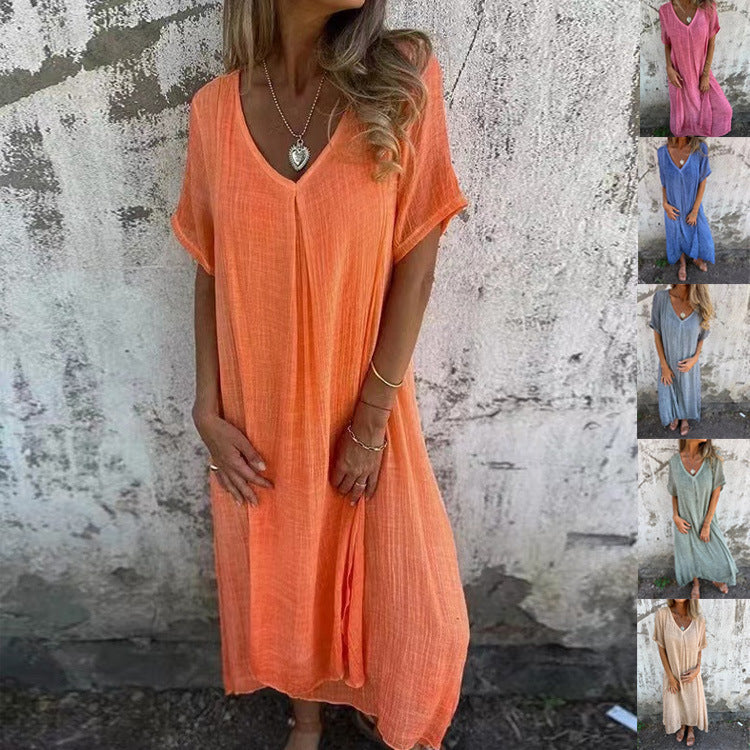 Naia – Robe Légère à Col en V en Coton et Lin