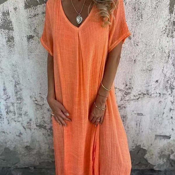 Naia – Robe Légère à Col en V en Coton et Lin