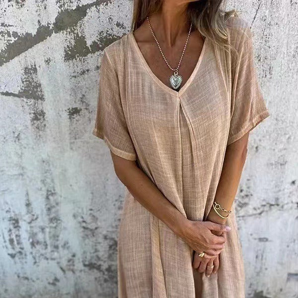 Naia – Robe Légère à Col en V en Coton et Lin