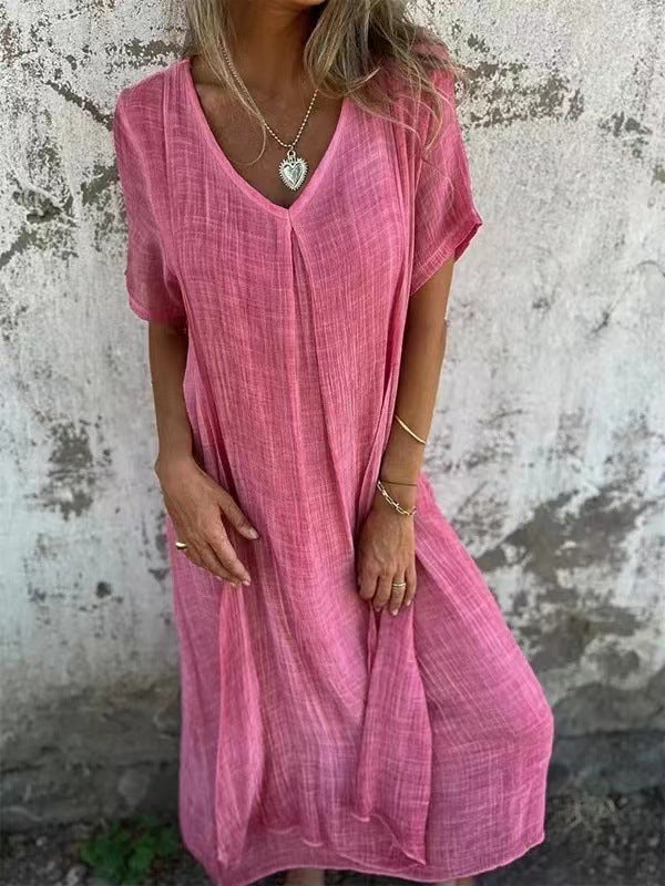 Naia – Robe Légère à Col en V en Coton et Lin