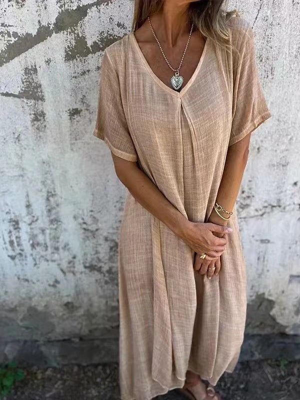Naia – Robe Légère à Col en V en Coton et Lin