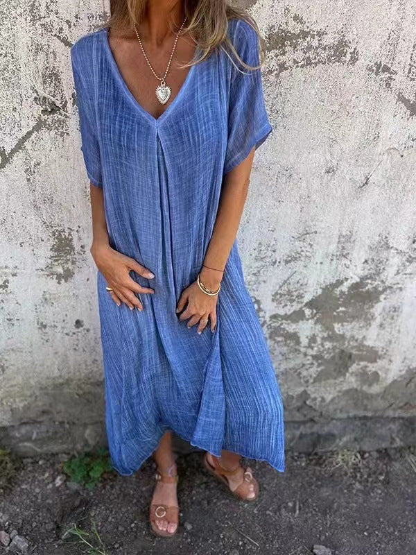 Naia – Robe Légère à Col en V en Coton et Lin
