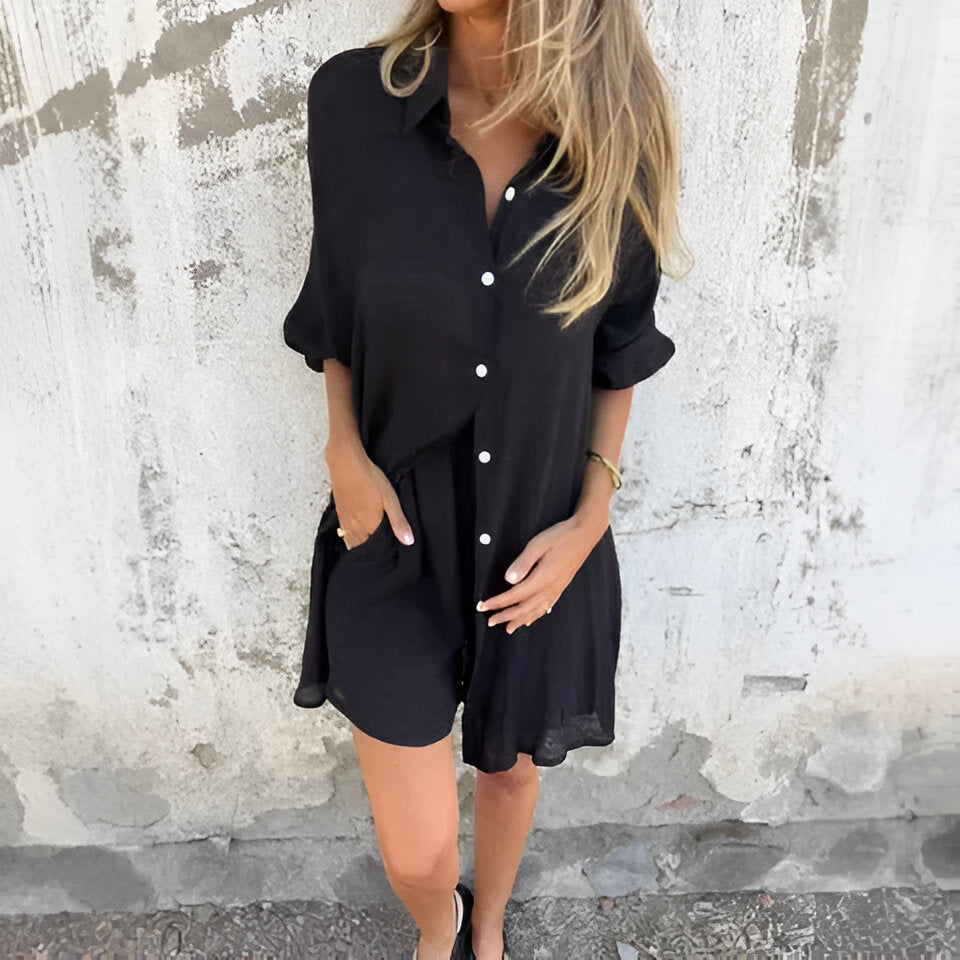 Nora | Ensemble Décontracté Blouse Unie & Short