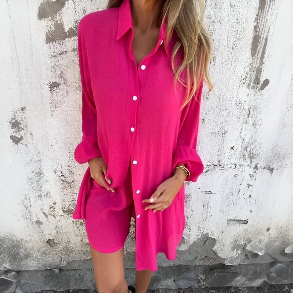 Nora | Ensemble Décontracté Blouse Unie & Short