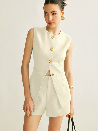 Ela – Ensemble Sans Manches avec Gilet Boutonné et Short