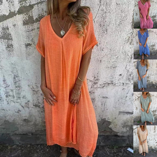 Naia – Robe Légère à Col en V en Coton et Lin