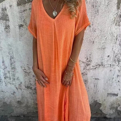 Naia – Robe Légère à Col en V en Coton et Lin