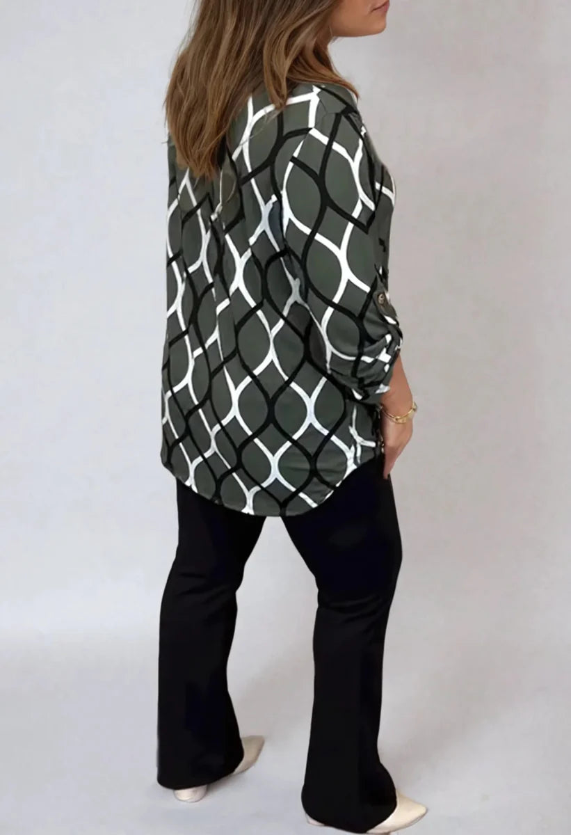 Par Noirelle | Blouse Décontractée à Manches Longues et Motif Élégant